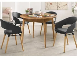 Mesa de comedor redonda extensible de 100 a 130 cm en madera maciza de roble Kundy