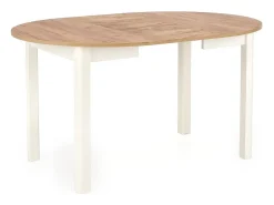 Mesa de comedor redonda extensible de 100 cm con tablero de aspecto roble y patas blancas CARENE