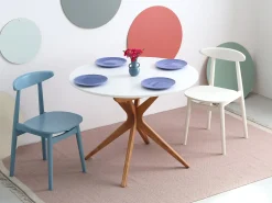 Mesa de comedor redonda extensible 100cm 5 personas Jubi Blanca | Pata de fresno
