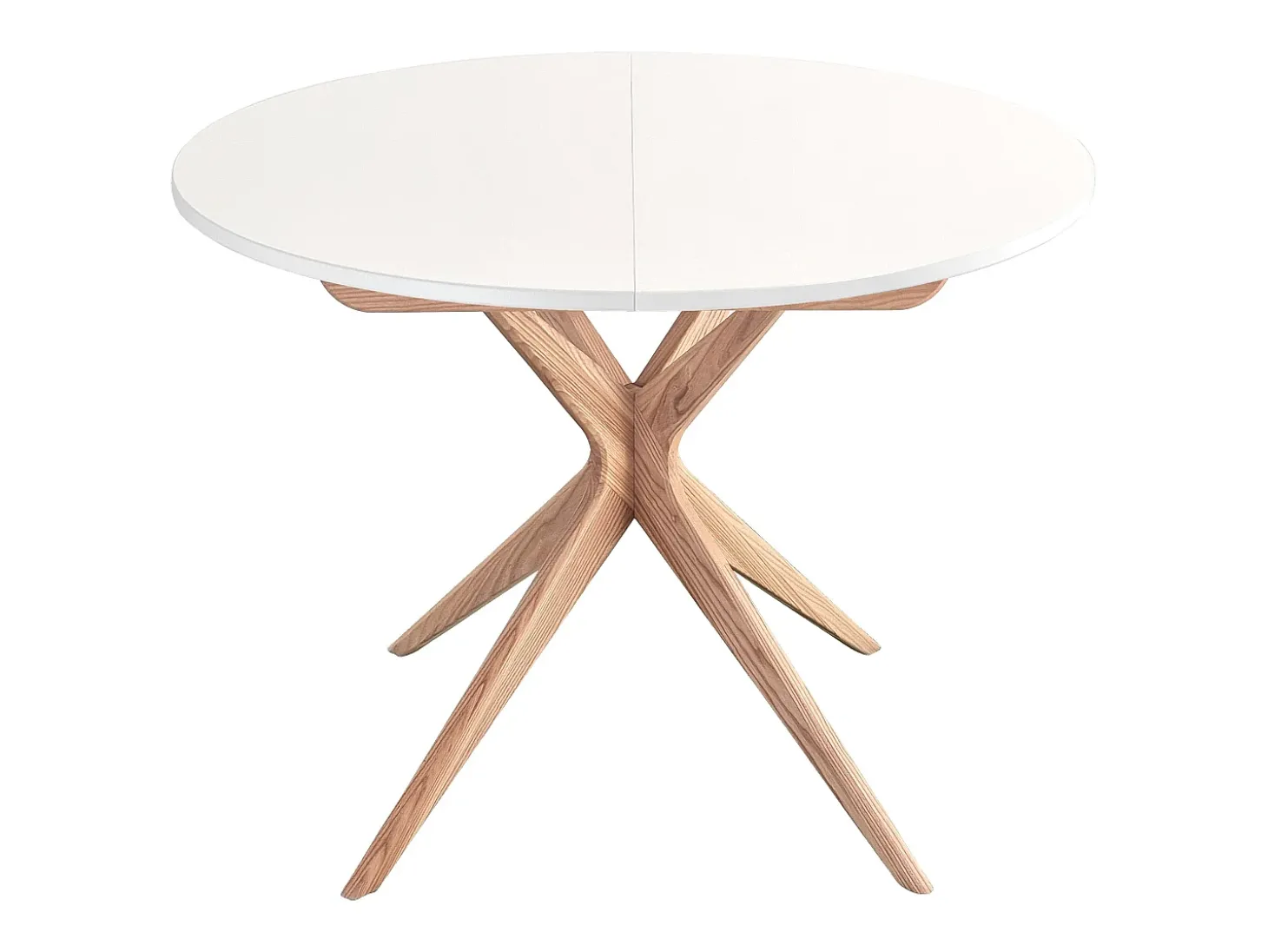 Mesa de comedor redonda extensible 100cm 5 personas Jubi Blanca | Pata de fresno