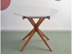 Mesa de comedor redonda extensible 90cm Jubi Blanco Tiza | Pata de fresno teñida de roble