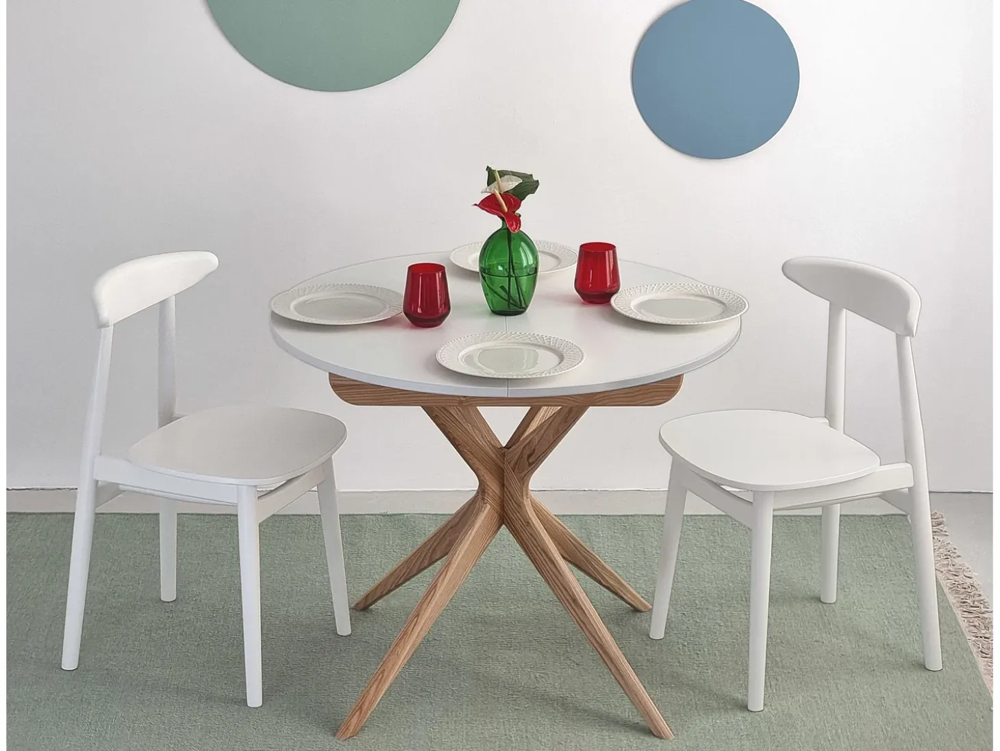 Mesa de comedor redonda extensible 90cm Jubi Blanco Tiza | Pata de fresno