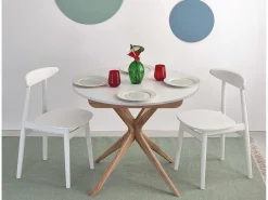 Mesa de comedor redonda extensible 90cm Jubi Blanco Tiza | Pata de fresno