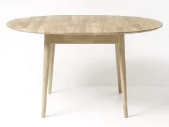 Mesa de comedor redonda extensible de 100 a 130 cm en roble macizo blanqueado Kundy