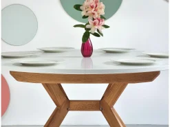 Mesa de comedor redonda extensible 110cm Biju Marrón Beige