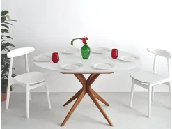 Mesa de comedor redonda extensible 90cm Jubi Rosa Antiguo | Pata de fresno teñida de roble