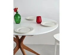 Mesa de comedor redonda extensible 90cm Jubi Rosa Antiguo | Pata de fresno teñida de roble