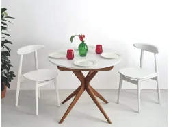 Mesa de comedor redonda extensible 90cm Jubi Rosa Antiguo | Pata de fresno teñida de roble