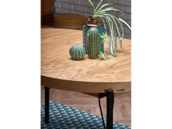 Mesa de comedor redonda extensible de 100-300 cm con tablero chapado en roble y patas de metal AYA