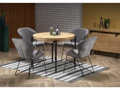 Mesa de comedor redonda extensible de 100-300 cm con tablero chapado en roble y patas de metal AYA