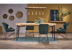 Mesa de comedor redonda extensible de 100-300 cm con tablero chapado en roble y patas de metal AYA