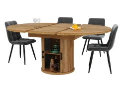 Mesa de comedor redonda extensible - Mesa extensible con 2 puertas y 6 patas ajustables - nogal - para comedor y sala de estar