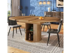 Mesa de comedor redonda extensible - Mesa extensible con 2 puertas y 6 patas ajustables - nogal - para comedor y sala de estar