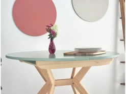 Mesa de comedor redonda extensible 110cm Biju Marrón Beige Roble