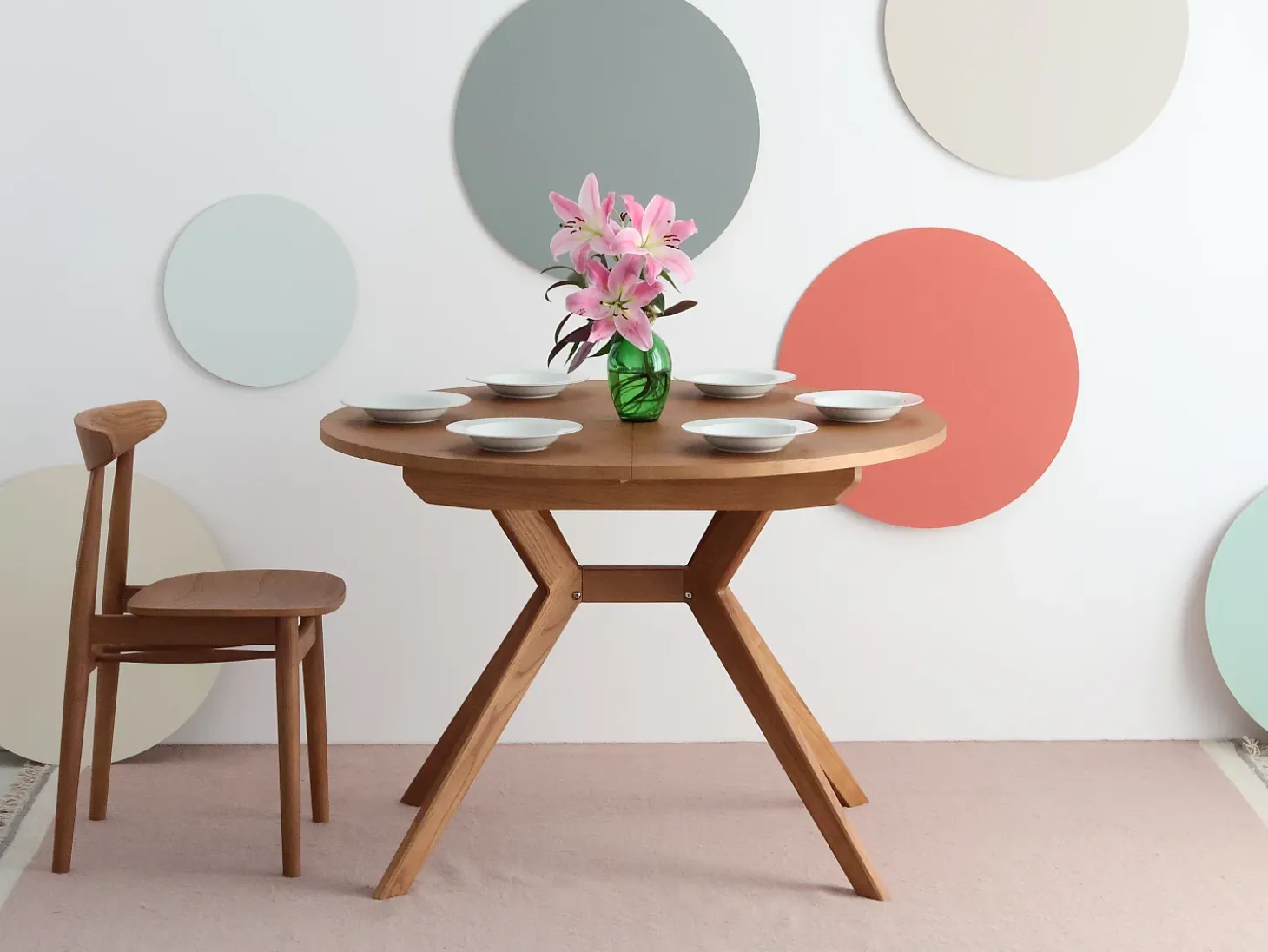 Mesa de comedor redonda extensible 110cm Biju Fresno