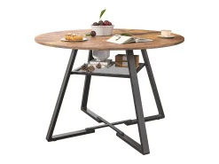Mesa de comedor redonda industrial de 120 cm, estilo vintage, con estante de almacenamiento, para 4-6 personas, para cocina y comedor.