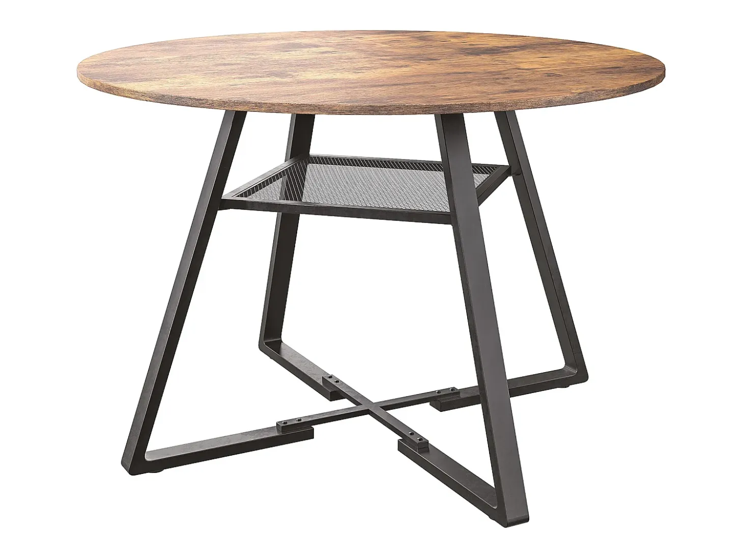 Mesa de comedor redonda industrial de 120 cm, estilo vintage, con estante de almacenamiento, para 4-6 personas, para cocina y comedor.