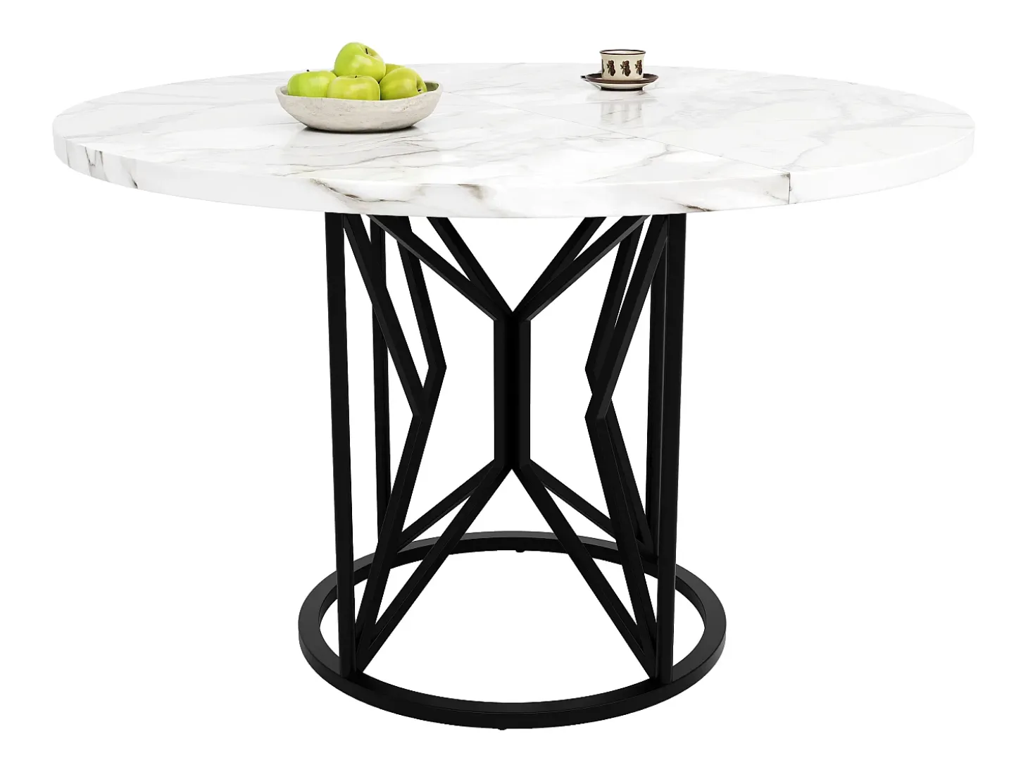 Mesa de comedor redonda moderna para 4-6 personas - patas de metal negro - blanco (100x100x76 cm)
