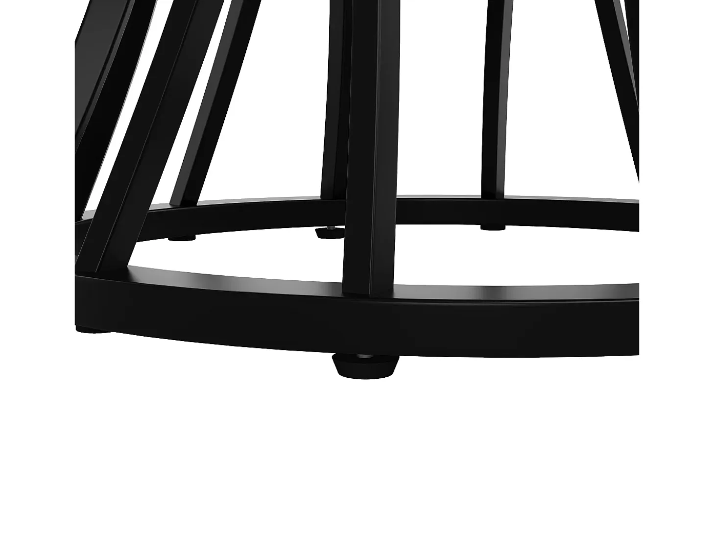 Mesa de comedor redonda para 4 personas con tapa chapada en mármol blanco y patas de metal negro.