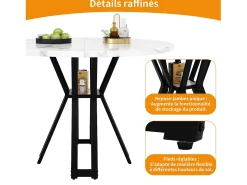 Mesa de comedor redonda para 4 personas, tapa chapada en mármol blanco con patas cruzadas de metal negro - 100x100x76cm