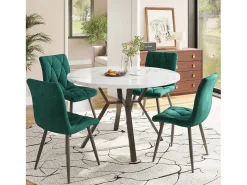 Mesa de comedor redonda para 4-6 personas - patas de metal negro - blanco (100 x 100 x 75 cm)