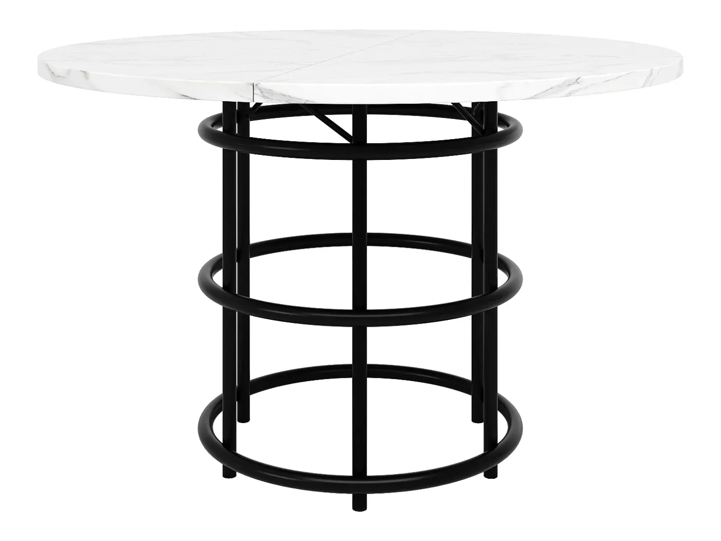 Mesa de comedor redonda para 4 personas, tapa chapada en mármol blanco con patas centrales de metal negro - 100x100x76cm
