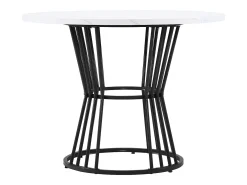 Mesa de comedor redonda para 4 a 6 personas - P 100 x A 75 cm - Madera MDF y metal - Motivo mármol - Blanco + negro