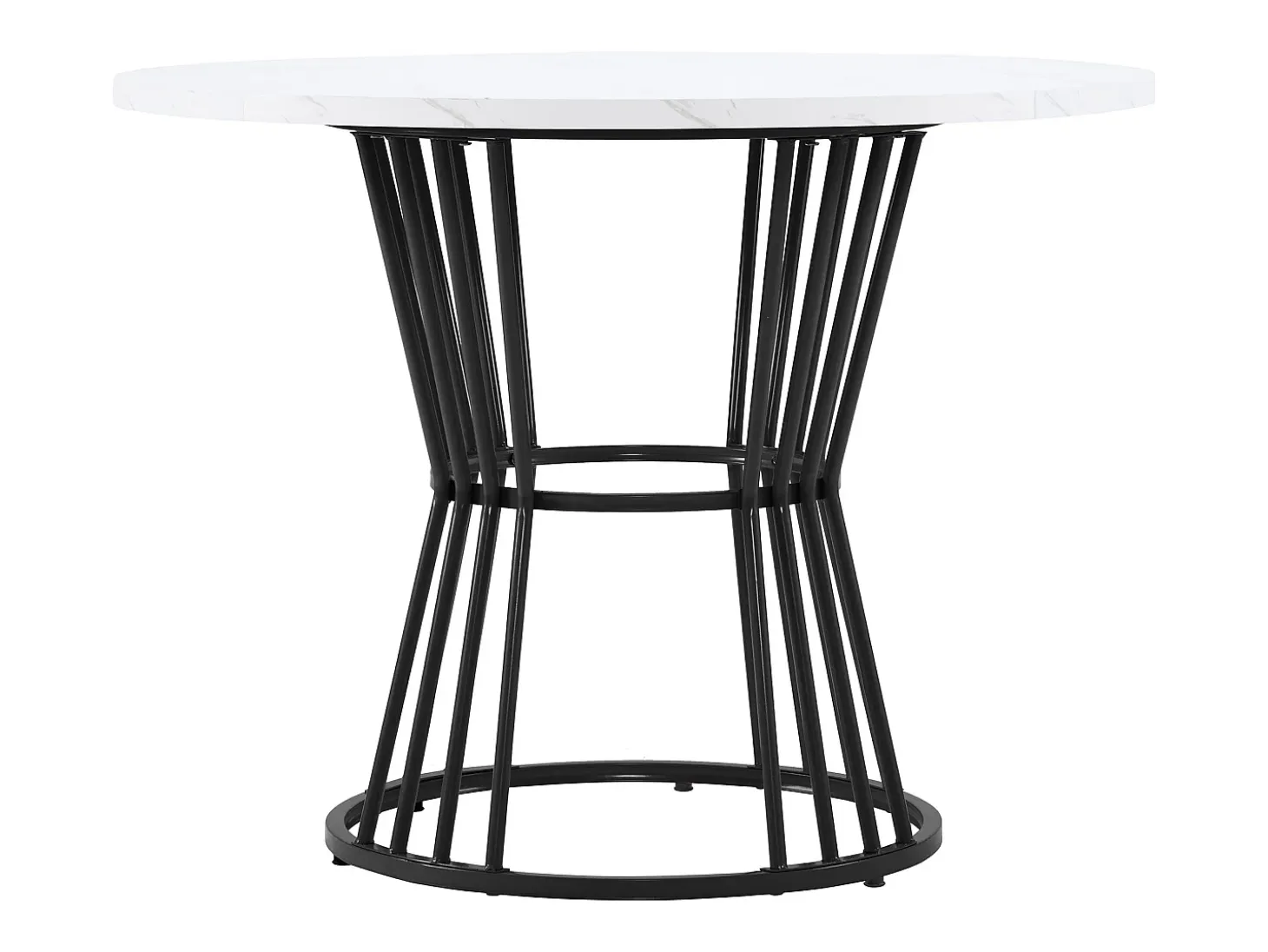 Mesa de comedor redonda para 4 a 6 personas - P 100 x A 75 cm - Madera MDF y metal - Motivo mármol - Blanco + negro
