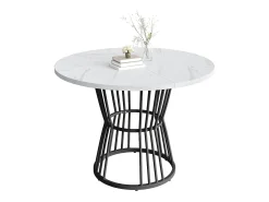 Mesa de comedor redonda para 4 a 6 personas - P 100 x A 75 cm - Madera MDF y metal - Motivo mármol - Blanco + negro