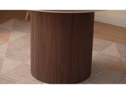 Mesa de comedor redonda para 4 personas - Tablero de cerámica efecto nogal - Natural oscuro - ESME