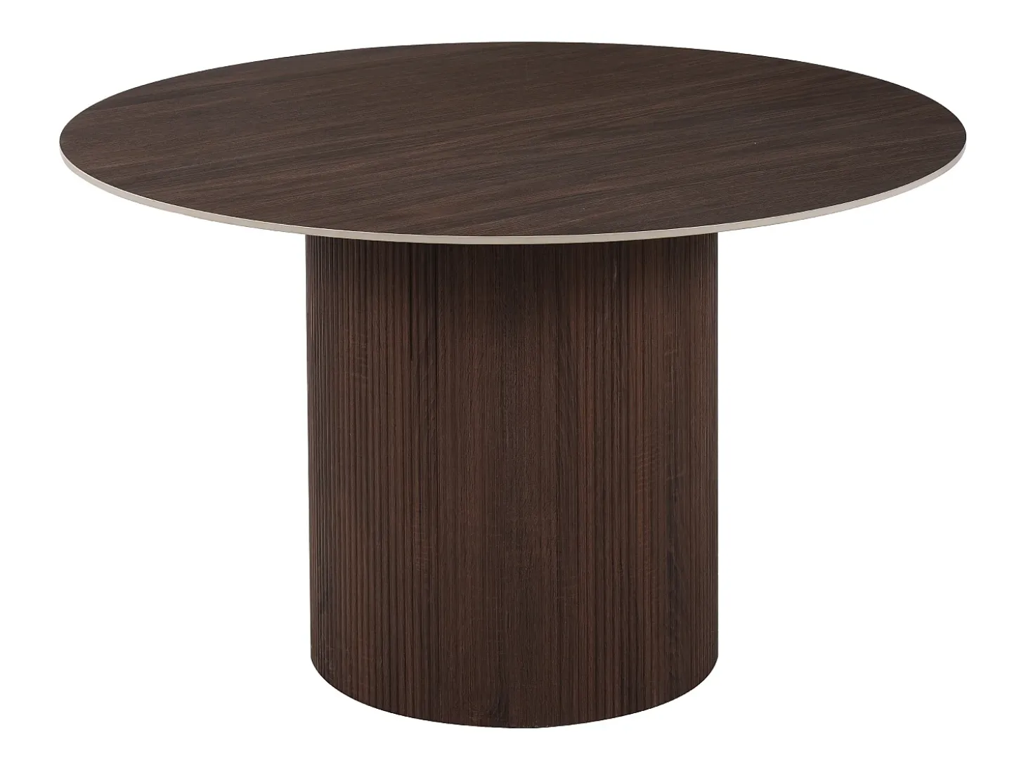 Mesa de comedor redonda para 4 personas - Tablero de cerámica efecto nogal - Natural oscuro - ESME