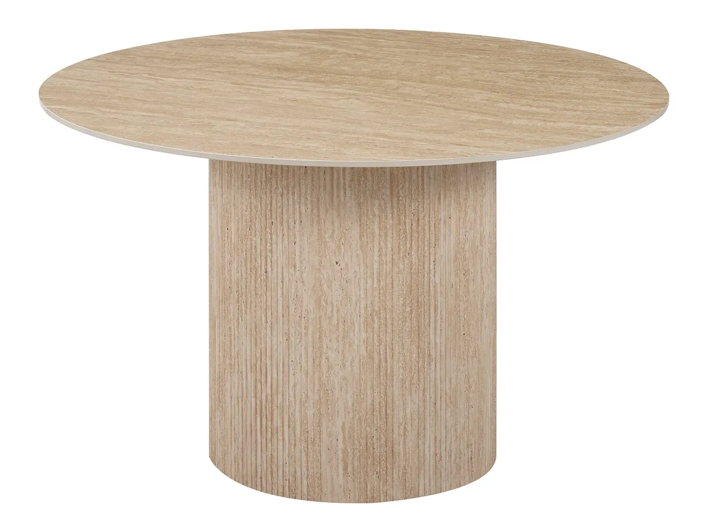 Mesa de comedor redonda para 4 personas - Tablero cerámico efecto travertino beige - ESME
