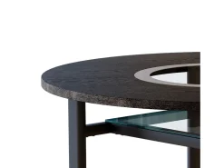 Mesa de comedor redonda para 2-4 personas - Tablero imitación madera negra - Cristal + metal + madera MDF