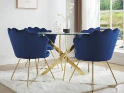 Mesa de comedor redonda para 2 personas de vidrio templado y metal dorado - Transparente - COSIMA