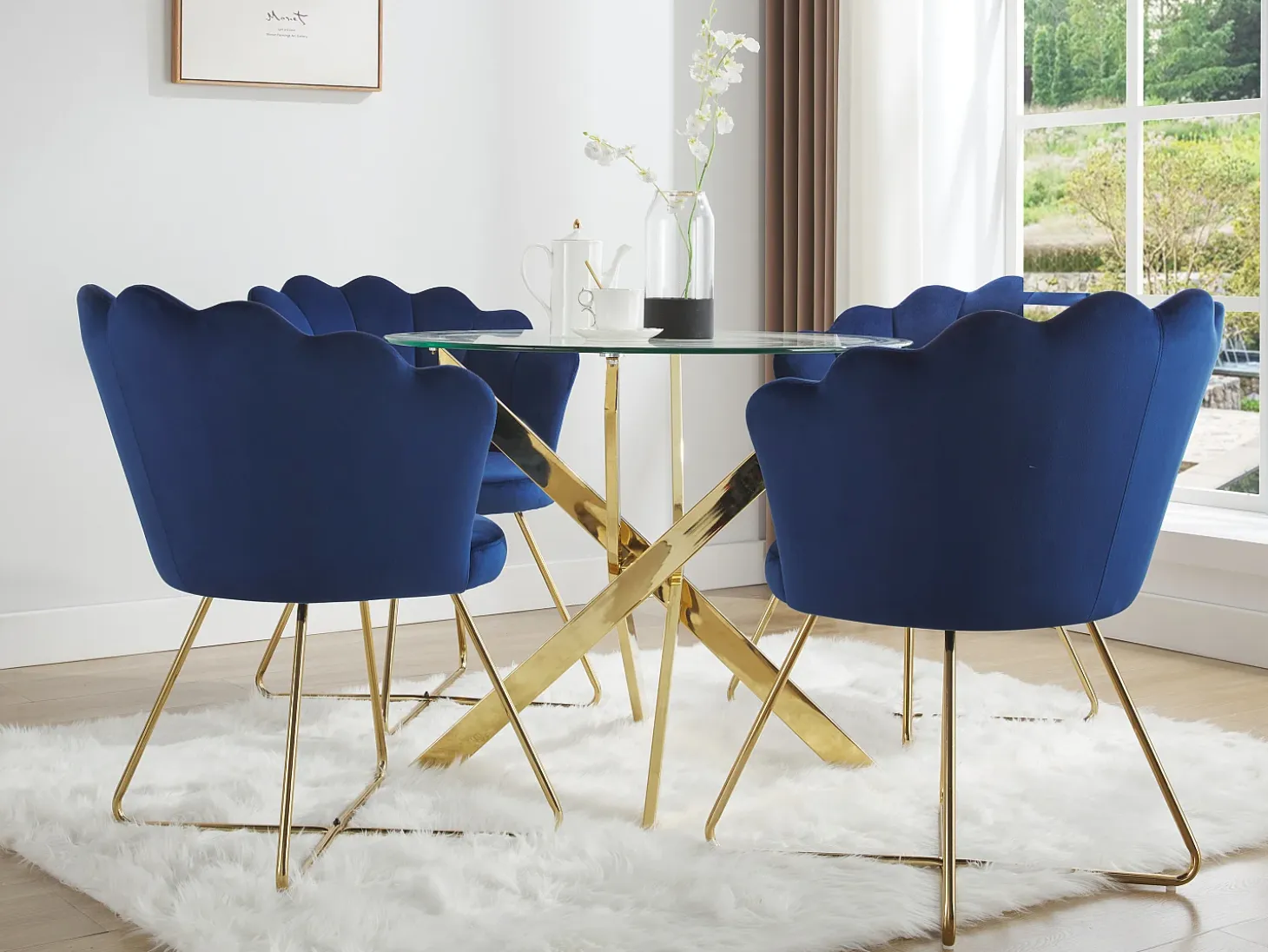 Mesa de comedor redonda para 2 personas de vidrio templado y metal dorado - Transparente - COSIMA