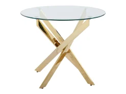 Mesa de comedor redonda para 2 personas de vidrio templado y metal dorado - Transparente - COSIMA