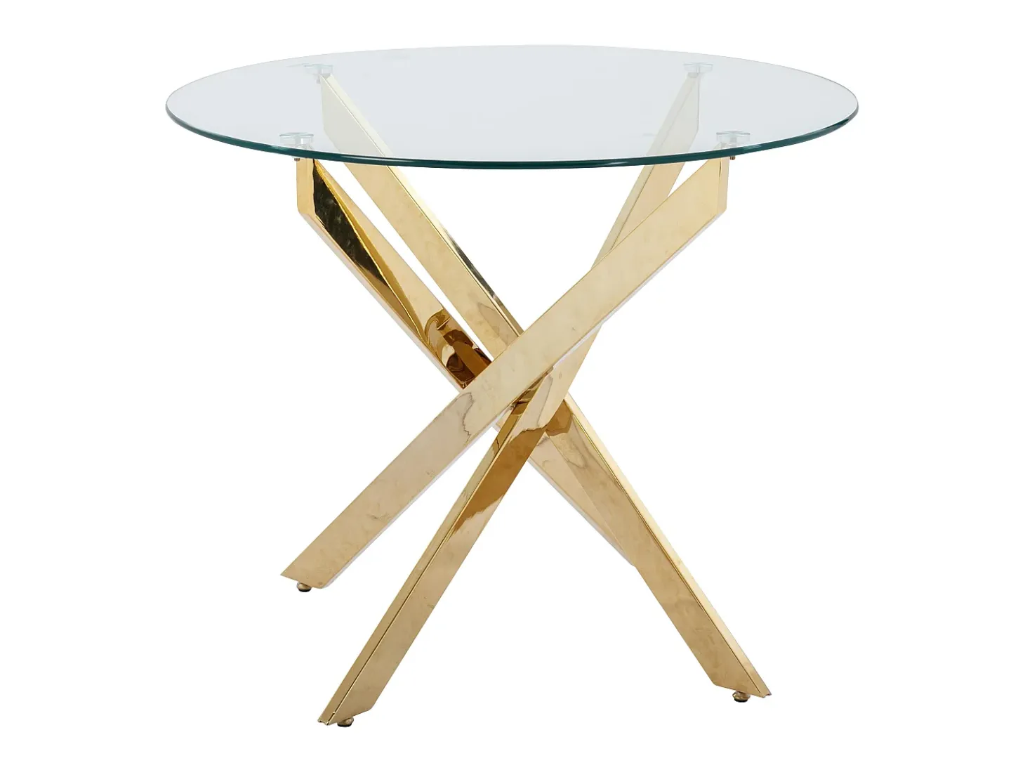 Mesa de comedor redonda para 2 personas de vidrio templado y metal dorado - Transparente - COSIMA