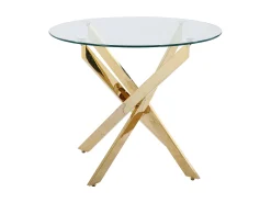 Mesa de comedor redonda para 2 personas de vidrio templado y metal dorado - Transparente - COSIMA