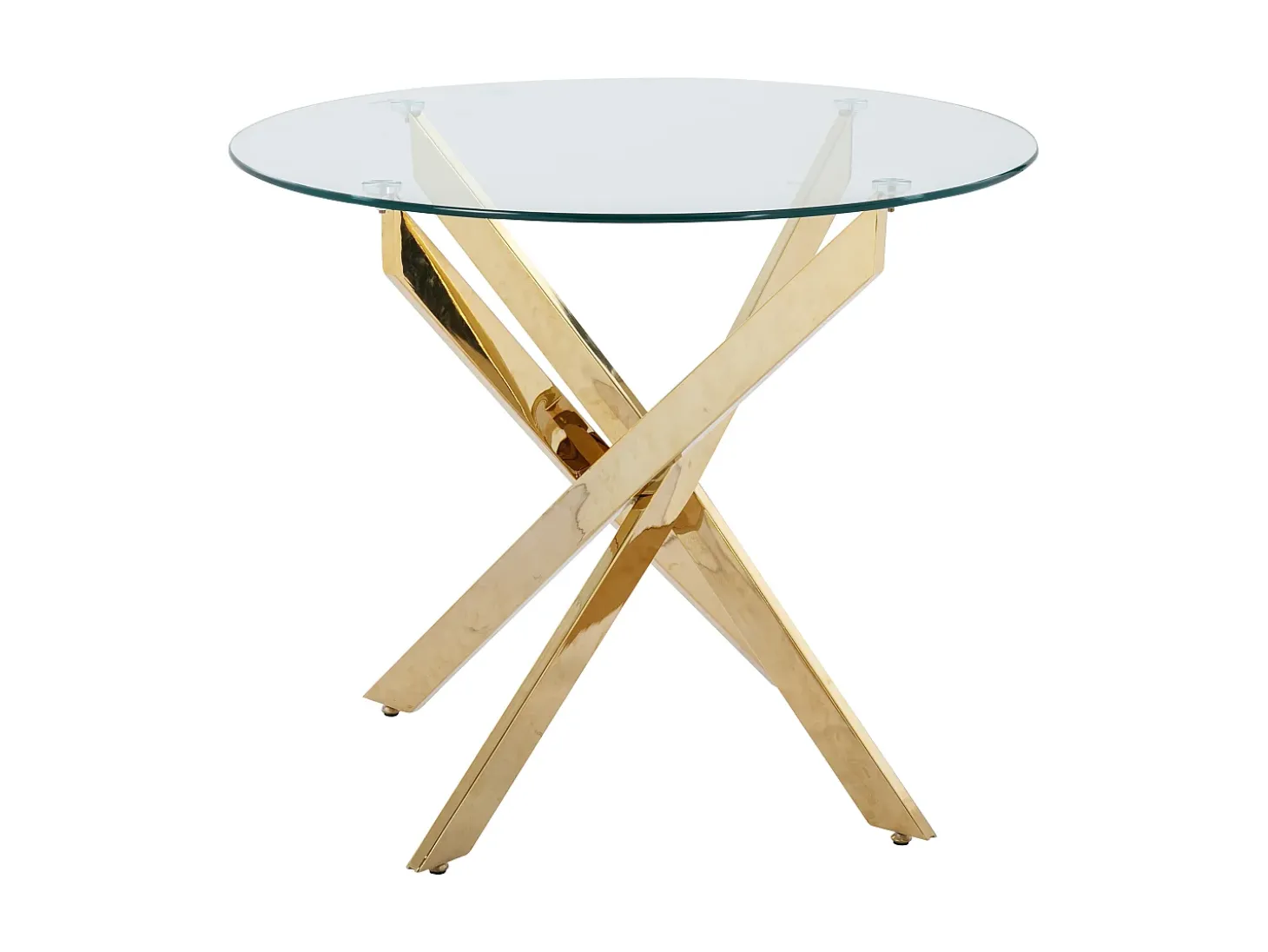 Mesa de comedor redonda para 2 personas de vidrio templado y metal dorado - Transparente - COSIMA
