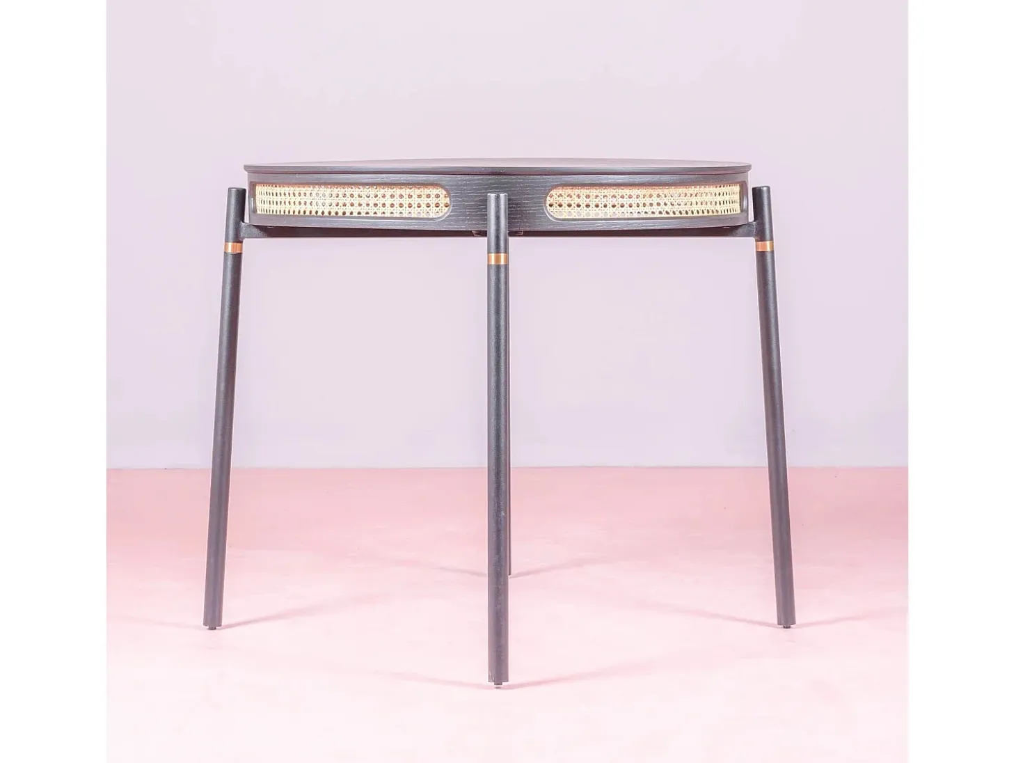 Mesa de comedor redonda retro con detalles en ratán natural (80cm) - North - Negro