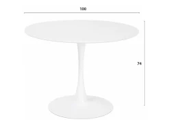 Mesa de comedor redonda TULIPS, diámetro de 100 cm, acabado blanco mate lacado