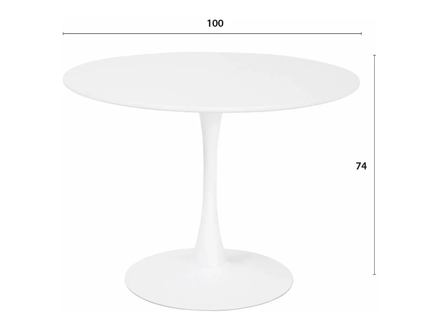 Mesa de comedor redonda TULIPS, diámetro de 100 cm, acabado blanco mate lacado