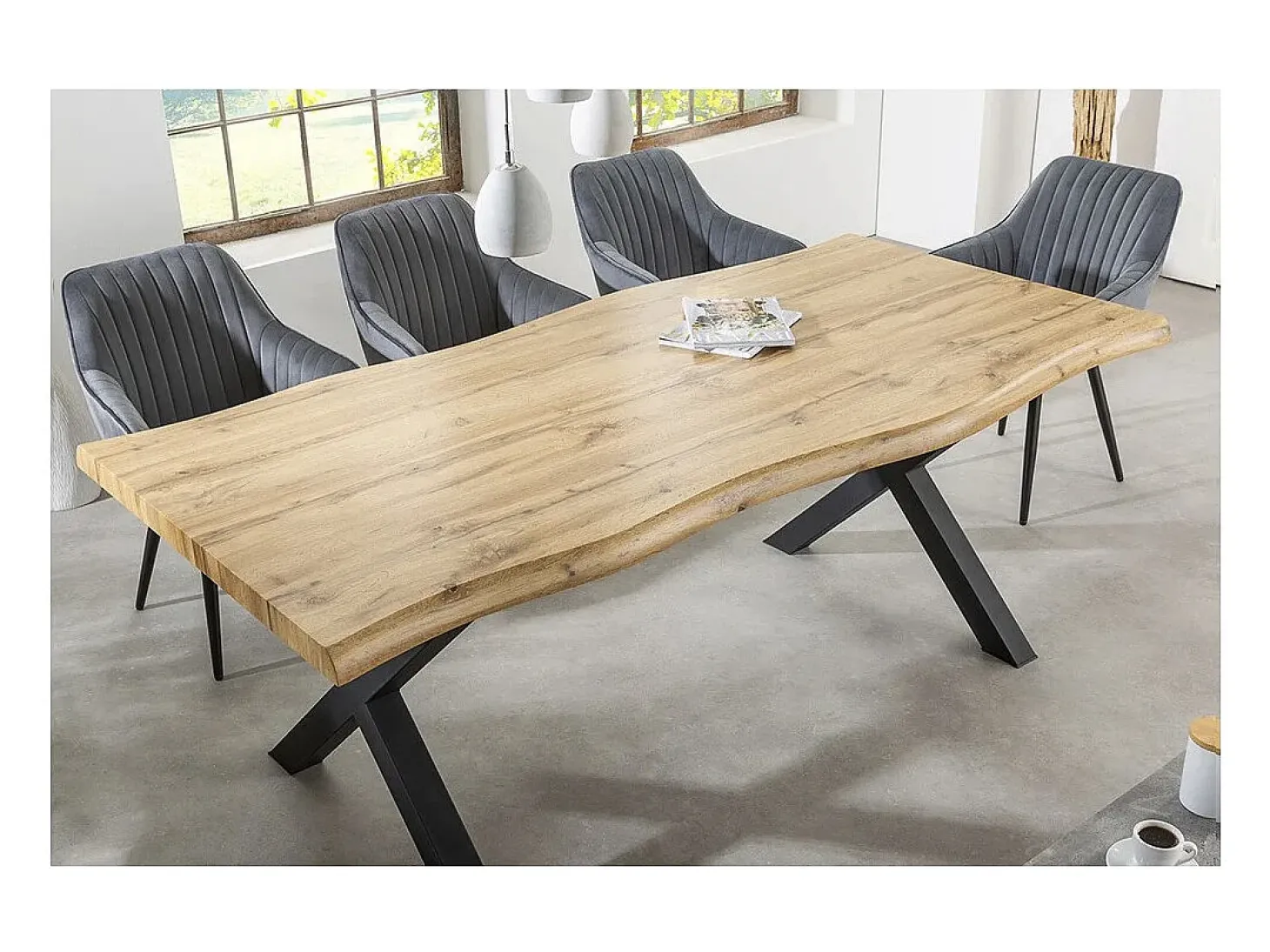 Mesa de comedor RIVET – Rectangular 200 cm – Madera y metal – Estilo industrial