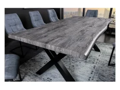 Mesa de comedor RIVET – Rectangular 200 cm – Madera gris y metal negro