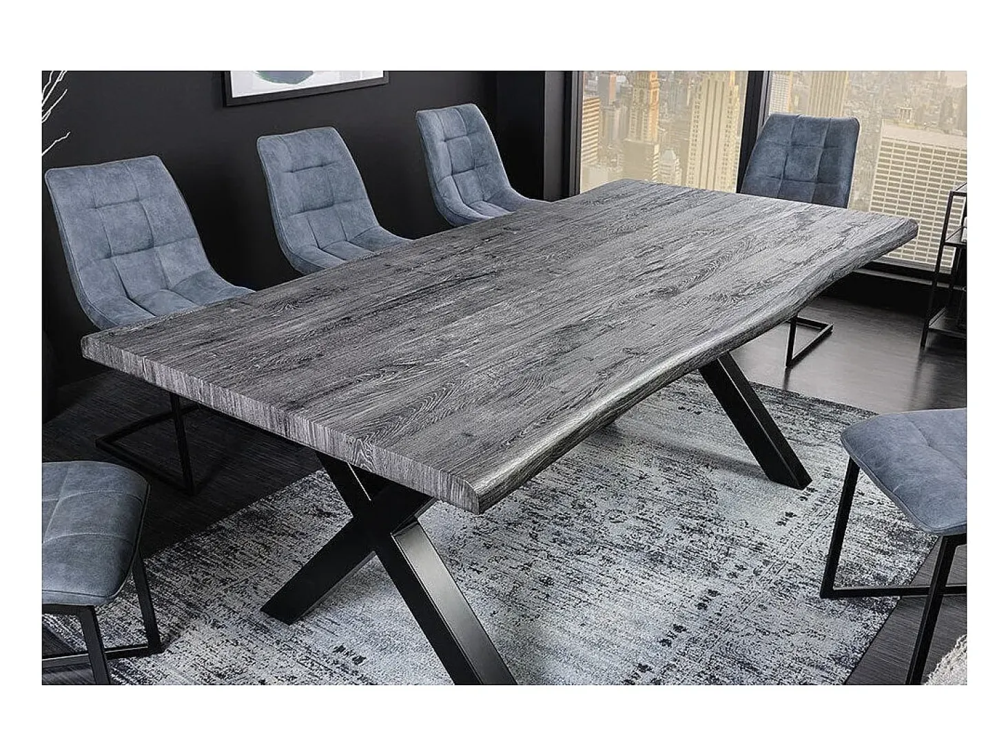 Mesa de comedor RIVET – Rectangular 200 cm – Madera gris y metal negro