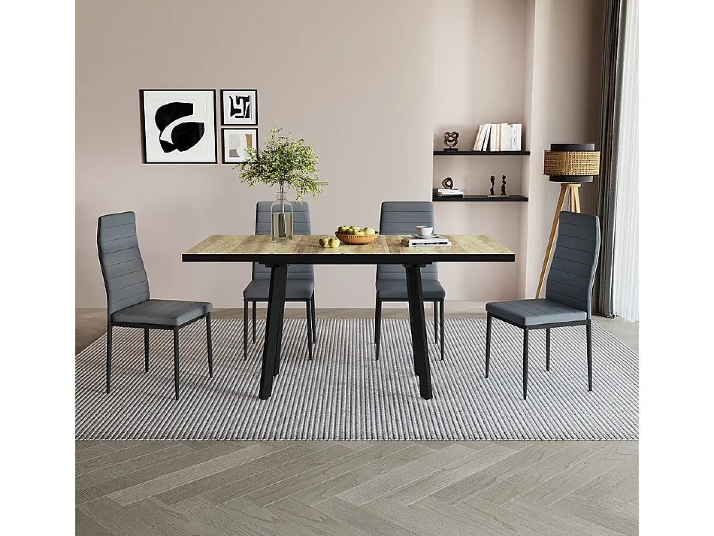 Mesa de comedor roble rústico/negro 160x80x76 tisko