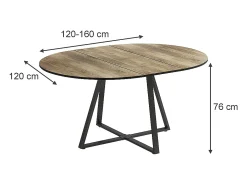Mesa de comedor roble rústico/negro 120x120x75.8 loyd