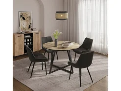 Mesa de comedor roble rústico/negro 120x120x75.8 loyd