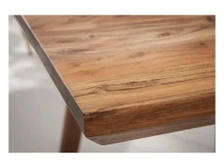 Mesa de comedor SCANI 160 cm – Tablero de madera maciza de acacia barnizada y estructura a juego