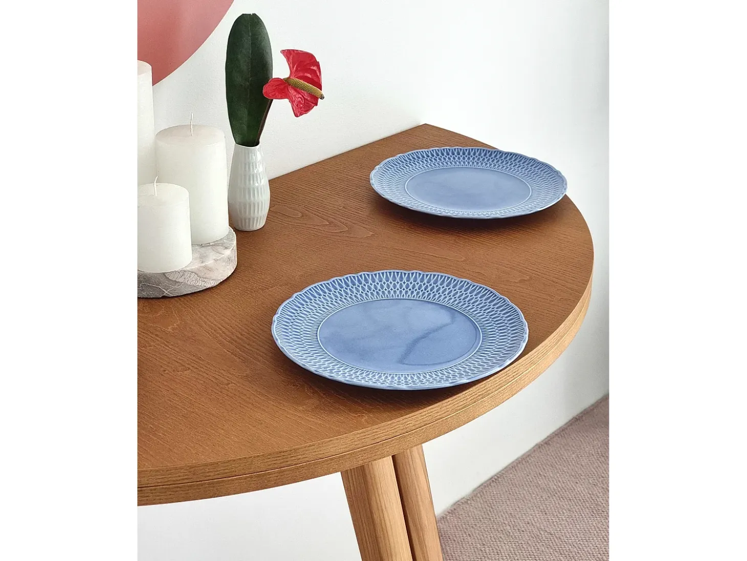 Mesa de comedor semicircular extensible 120 cm Mawi Nogal